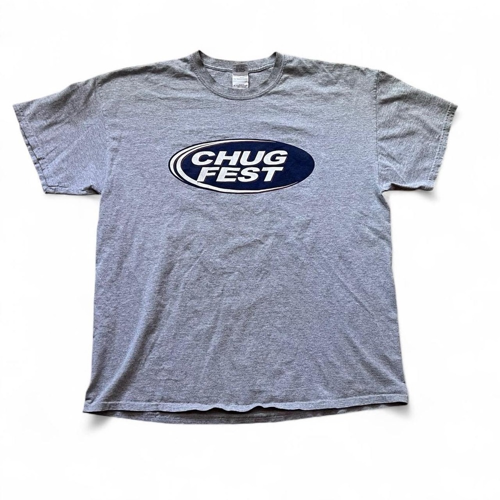 Chug Fest Gray T-Shirt Casual Graphic Tee Short Sleeve Gildan Tag Size XL
